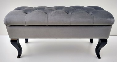 Pufa ławka pikowana ze schowkiem Chesterfield szara czarne nogi
