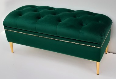 Pufa ławka pikowana ze schowkiem Chesterfield złote nogi