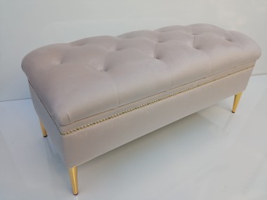 Pufa ławka ze schowkiem Chesterfield złote nogi